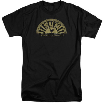 Black men's tall fit t-shirt with Sun Records Tattered Logo graphic