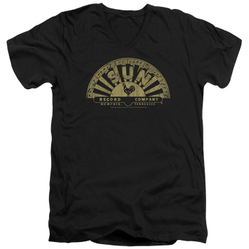 Black men's v-neck t-shirt with Sun Records Tattered Logo graphic