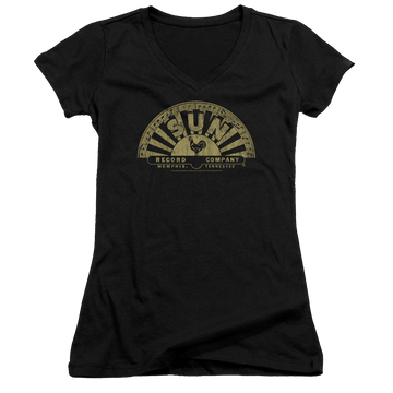 Sun Records Tattered Logo - Juniors V-Neck T-Shirt Juniors V-Neck T-Shirt Sun Records