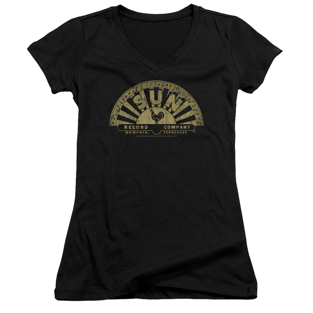 Sun Records Tattered Logo - Juniors V-Neck T-Shirt Juniors V-Neck T-Shirt Sun Records