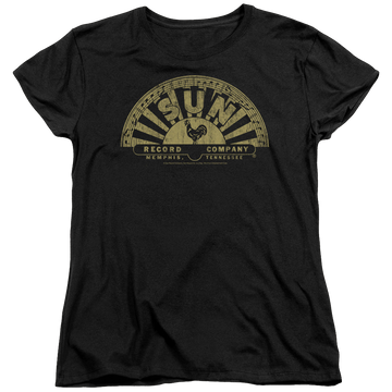 Black women's t-shirt with Sun Records Tattered Logo graphic