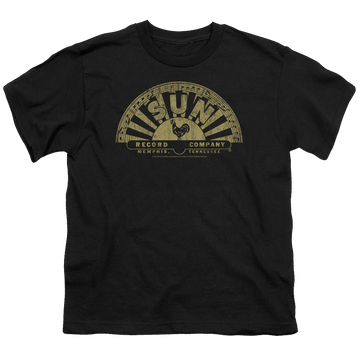 Black youth t-shirt for ages 8 to 12 with Sun Records Tattered Logo graphic