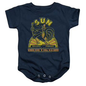 Navy baby bodysuit with Sun Records Rooster graphic