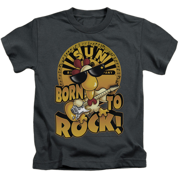 Charcoal kid's t-shirt for ages 4 to 7 with Sun Records Born To Rock graphic