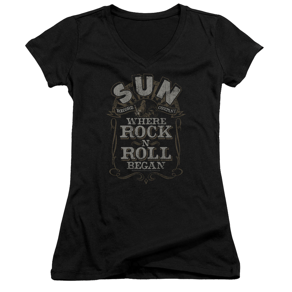 Sun Records Where Rock Began - Juniors V-Neck T-Shirt Juniors V-Neck T-Shirt Sun Records