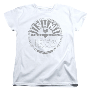 White women's t-shirt with Sun Records Crusty Logo graphic