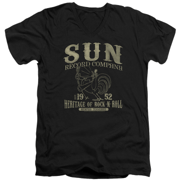 Black men's v-neck t-shirt with Sun Records Rockabilly Bird graphic