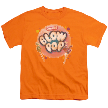 Orange youth t-shirt for ages 8 to 12 with Blow Pop Bubble graphic