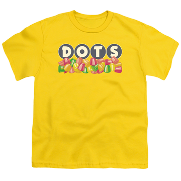 Yellow youth t-shirt for ages 8 to 12 with Dots Logo graphic