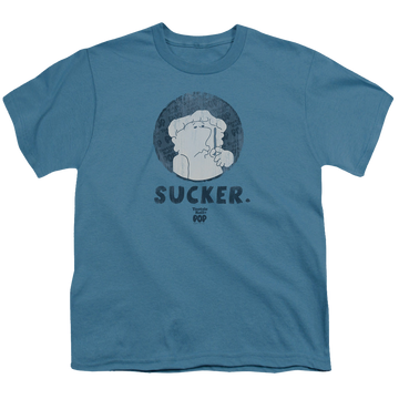 Slate youth t-shirt for ages 8 to 12 with Tootsie Roll Tootsie Pop Sucker graphic