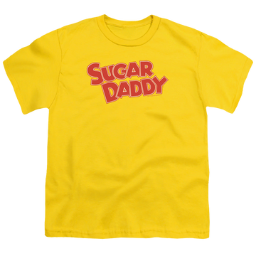 Yellow youth t-shirt for ages 8 to 12 with Sugar Babies Sugar Daddy graphic