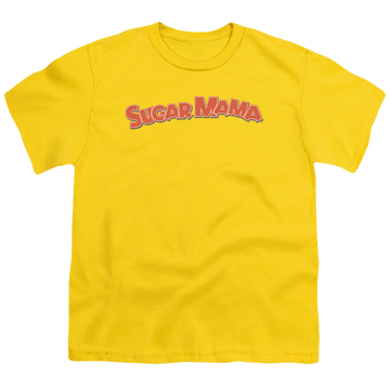 Yellow youth t-shirt for ages 8 to 12 with Sugar Babies Sugar Mama graphic