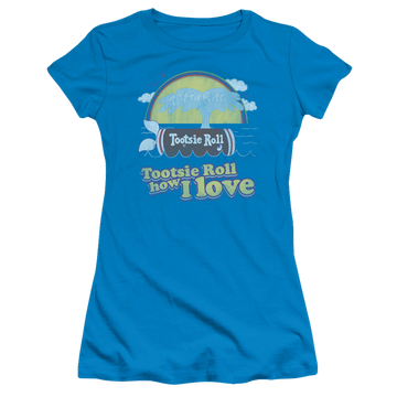 Turquoise juniors t-shirt with Tootsie Roll Jingle graphic