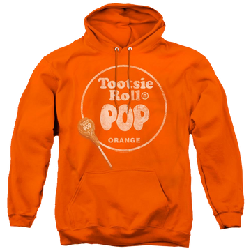 Orange pullover hoodie with Tootsie Roll Tootsie Pop Pop Logo graphic