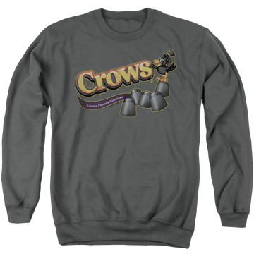 Charcoal men's crewneck sweatshirt with Tootsie Roll Crows graphic