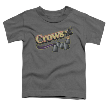 Charcoal toddler t-shirt with Tootsie Roll Crows graphic