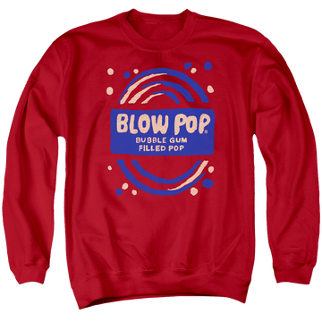 Red men's crewneck sweatshirt with Blow Pop Rough graphic