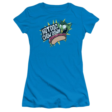 Turquoise juniors t-shirt with Teen Titans Go! Teen Titans Go Chowdown graphic