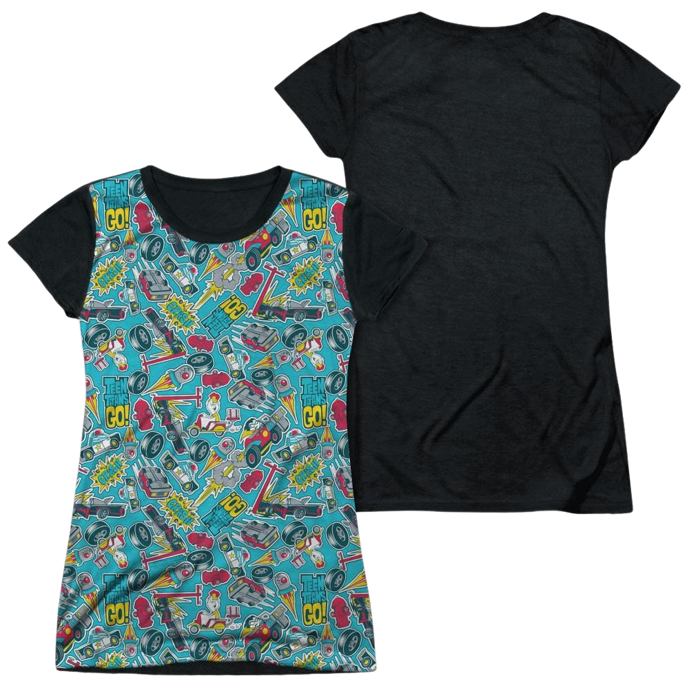Teen Titans Go Pattern Juniors Black Back T-Shirt Juniors Black Back T-Shirt Teen Titans Go!
