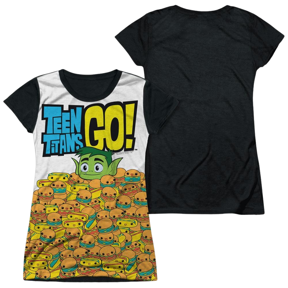 Teen Titans Go Burgers & Dogs Juniors Black Back T-Shirt Juniors Black Back T-Shirt Teen Titans Go!