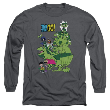 Charcoal men's long sleeve t-shirt with Teen Titans Go! Teen Titans Go Beast Boy Stack graphic