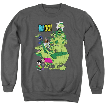 Charcoal men's crewneck sweatshirt with Teen Titans Go! Teen Titans Go Beast Boy Stack graphic