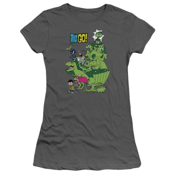 Charcoal juniors t-shirt with Teen Titans Go! Teen Titans Go Beast Boy Stack graphic