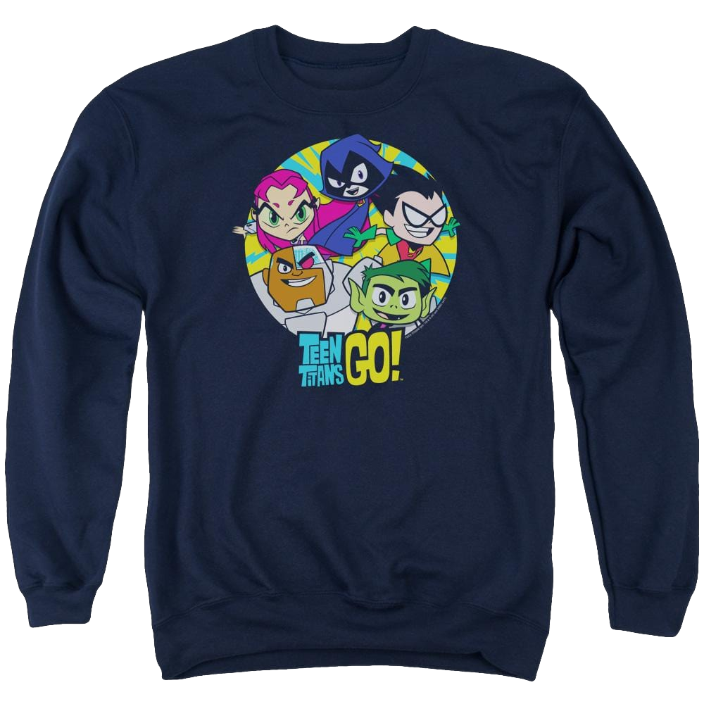 Teen Titans Go Go Go Group Men's Crewneck Sweatshirt Men's Crewneck Sweatshirt Teen Titans Go!