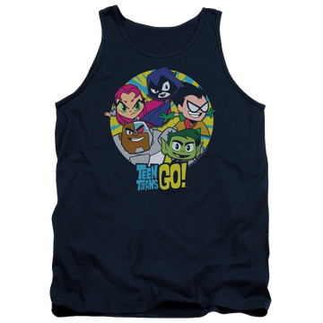 Navy men's tank with Teen Titans Go! Teen Titans Go Go Go Group graphic