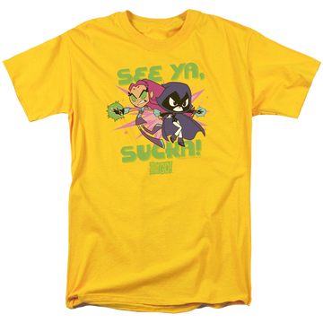 Yellow men's regular fit t-shirt with Teen Titans Go! Teen Titans Go See Ya graphic