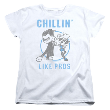 White women's t-shirt with Teen Titans Go! Teen Titans Go Like Pros graphic