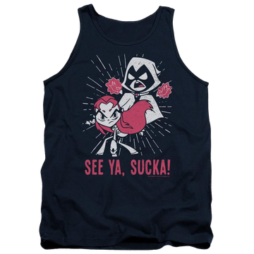 Navy men's tank with Teen Titans Go! Teen Titans Go Suckas graphic