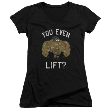 Black juniors v-neck t-shirt with Teen Titans Go! Teen Titans Go You Lift graphic