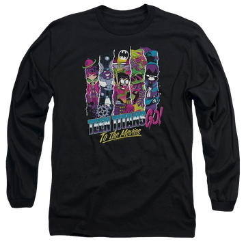 Black men's long sleeve t-shirt with Teen Titans Go! Teen Titans Go To The Movies graphic