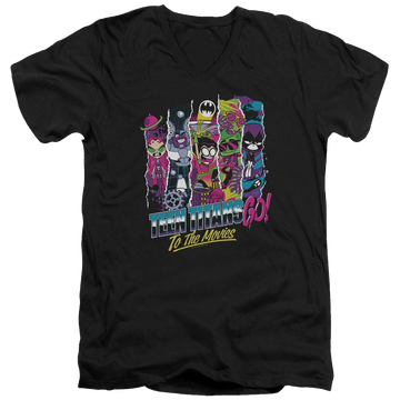 Black men's v-neck t-shirt with Teen Titans Go! Teen Titans Go To The Movies graphic