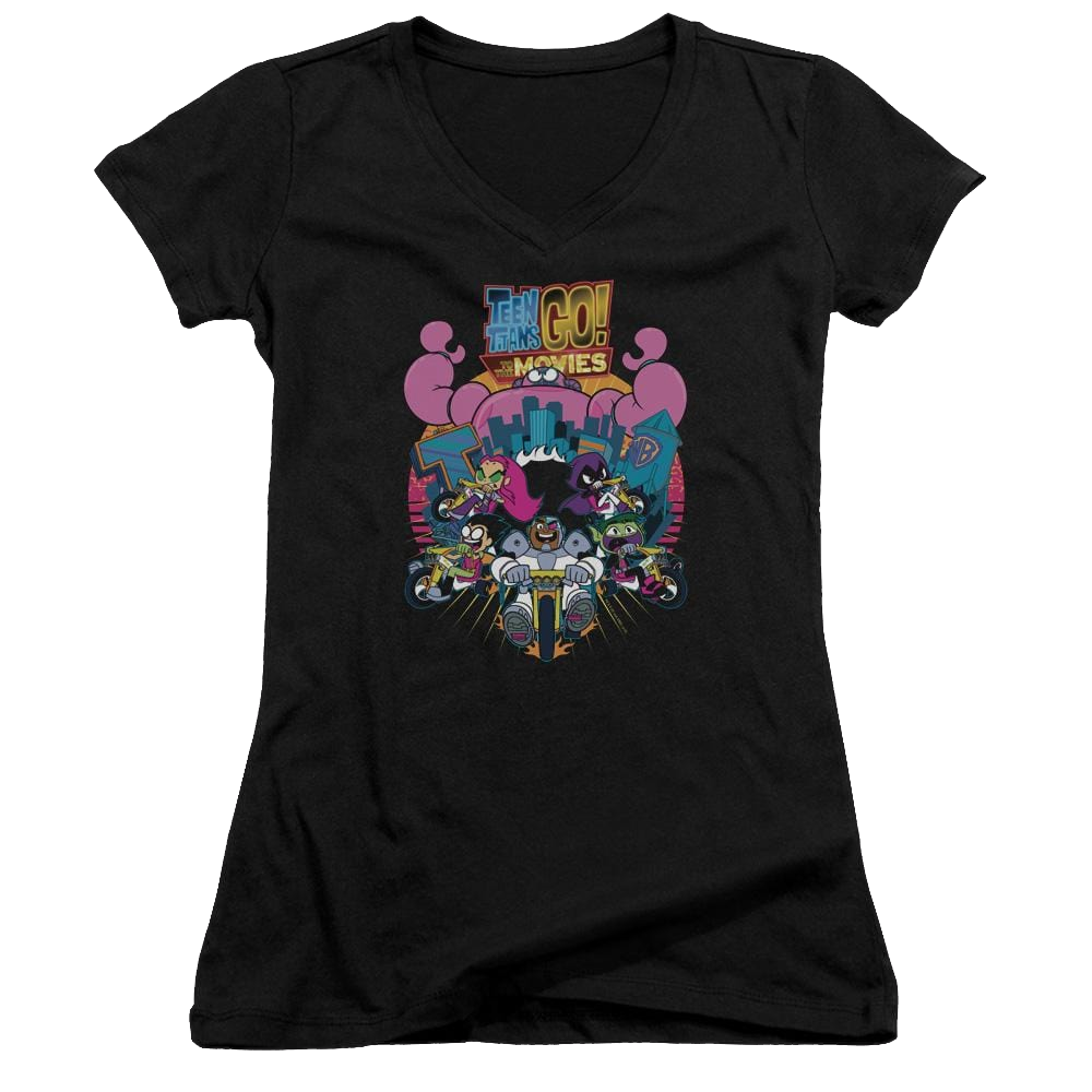 Teen Titans Go Burst Through Juniors V-Neck T-Shirt Juniors V-Neck T-Shirt Teen Titans Go!