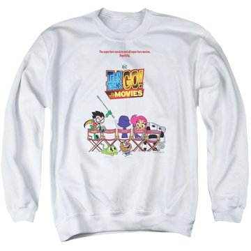 White men's crewneck sweatshirt with Teen Titans Go! Teen Titans Go Poster graphic