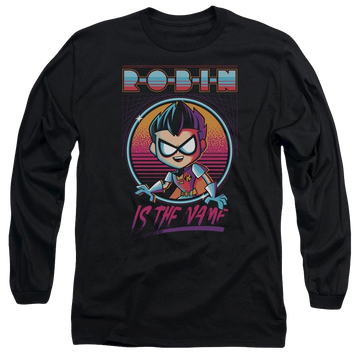 Black men's long sleeve t-shirt with Teen Titans Go! Teen Titans Go Robin graphic