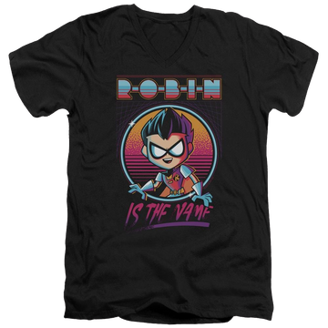 Black men's v-neck t-shirt with Teen Titans Go! Teen Titans Go Robin graphic