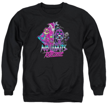 Black men's crewneck sweatshirt with Teen Titans Go! Teen Titans Go No Limits graphic