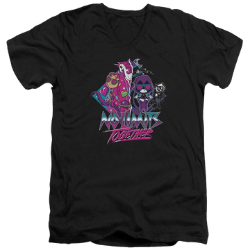 Black men's v-neck t-shirt with Teen Titans Go! Teen Titans Go No Limits graphic