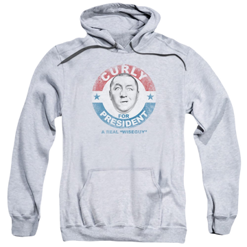 Athletic heather pullover hoodie with The Three Stooges Curly For President graphic