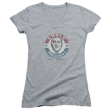 Three Stooges, The Curly For President - Juniors V-Neck T-Shirt Juniors V-Neck T-Shirt The Three Stooges