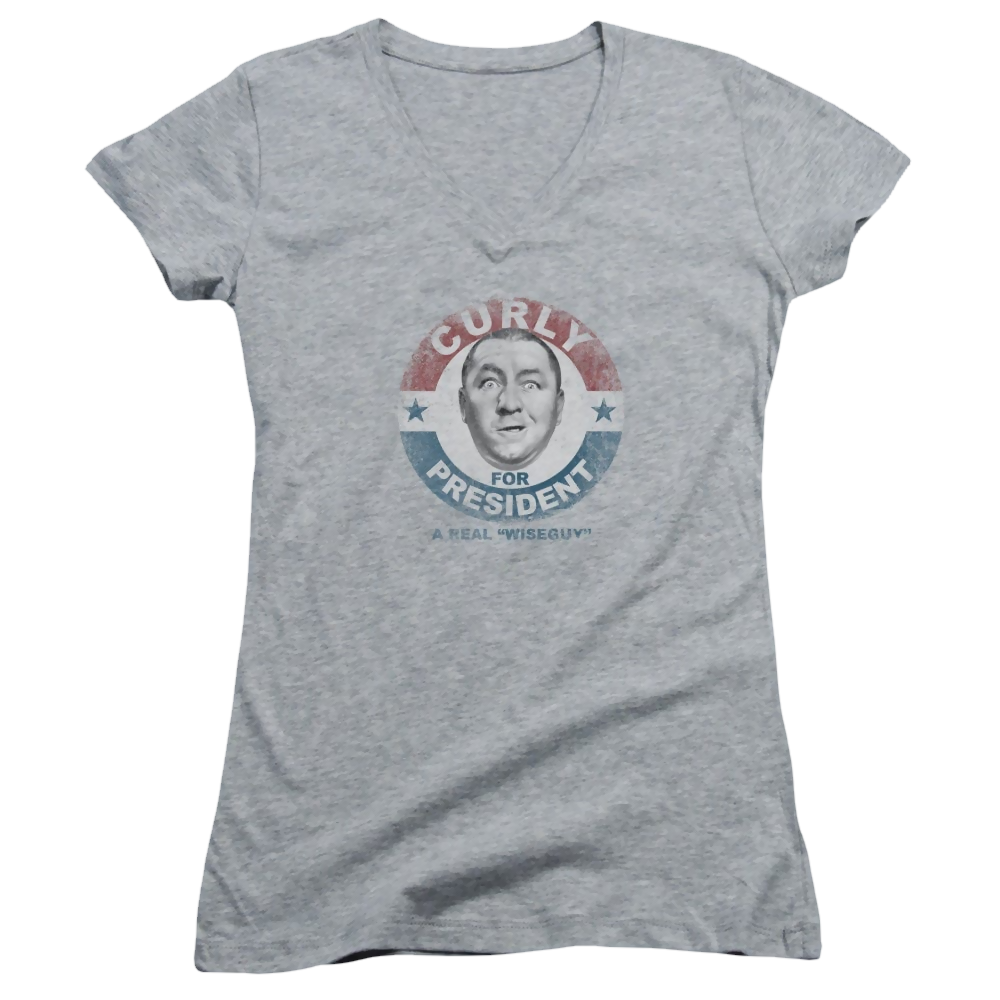 Three Stooges, The Curly For President - Juniors V-Neck T-Shirt Juniors V-Neck T-Shirt The Three Stooges