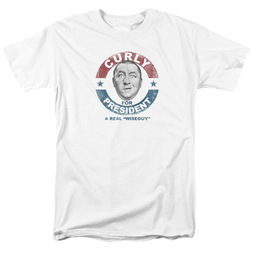 White men's regular fit t-shirt with The Three Stooges Curly For President graphic