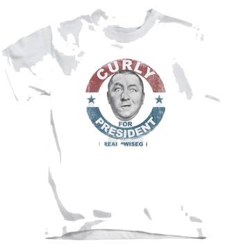 White kid's t-shirt for ages 4 to 7 with The Three Stooges Curly For President graphic