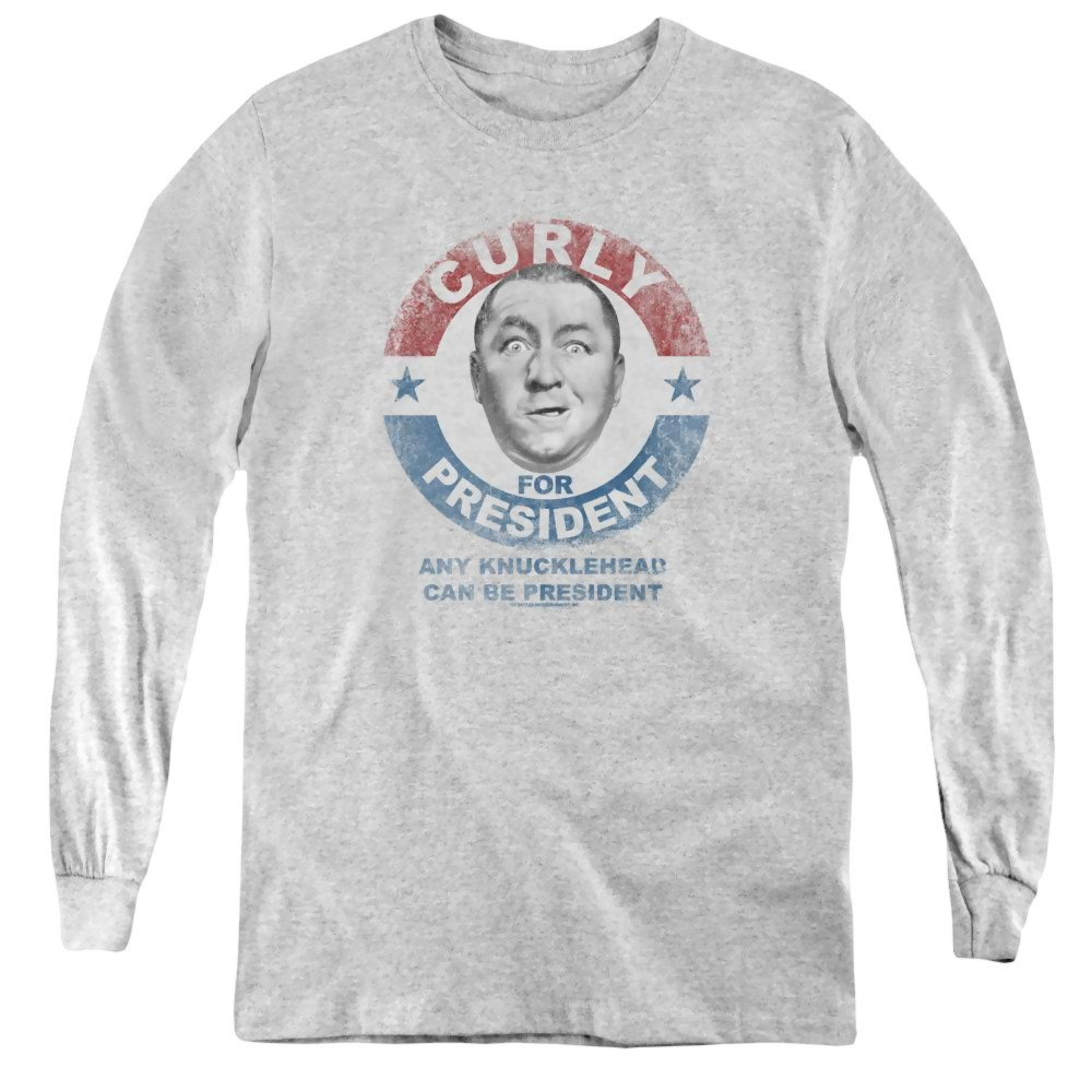 Three Stooges, The Curly For President - Youth Long Sleeve T-Shirt Youth Long Sleeve T-Shirt The Three Stooges