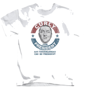 White kid's t-shirt for ages 4 to 7 with The Three Stooges Curly For President graphic