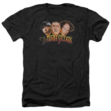 Charcoal men's heather t-shirt with The Three Stooges Three Head Logo graphic