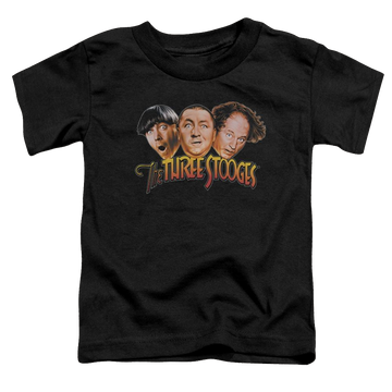 Black toddler t-shirt with The Three Stooges Three Head Logo graphic